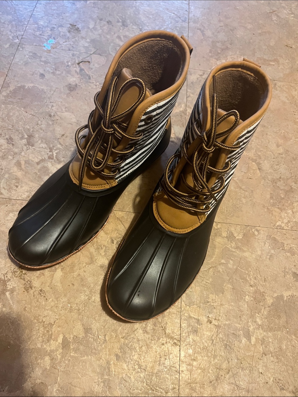 Women’s Black & Brown Duck Boots with Zebra Accent
